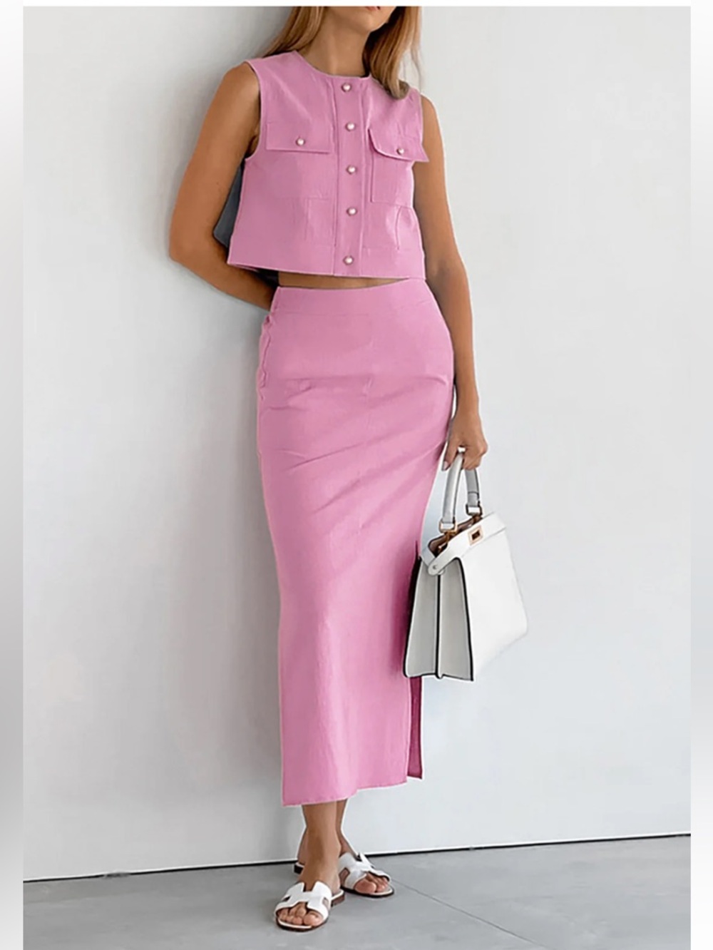 Commense Split Pockets Sleeveless Skirt Set Size Large NWT - Picture 3 of 4
